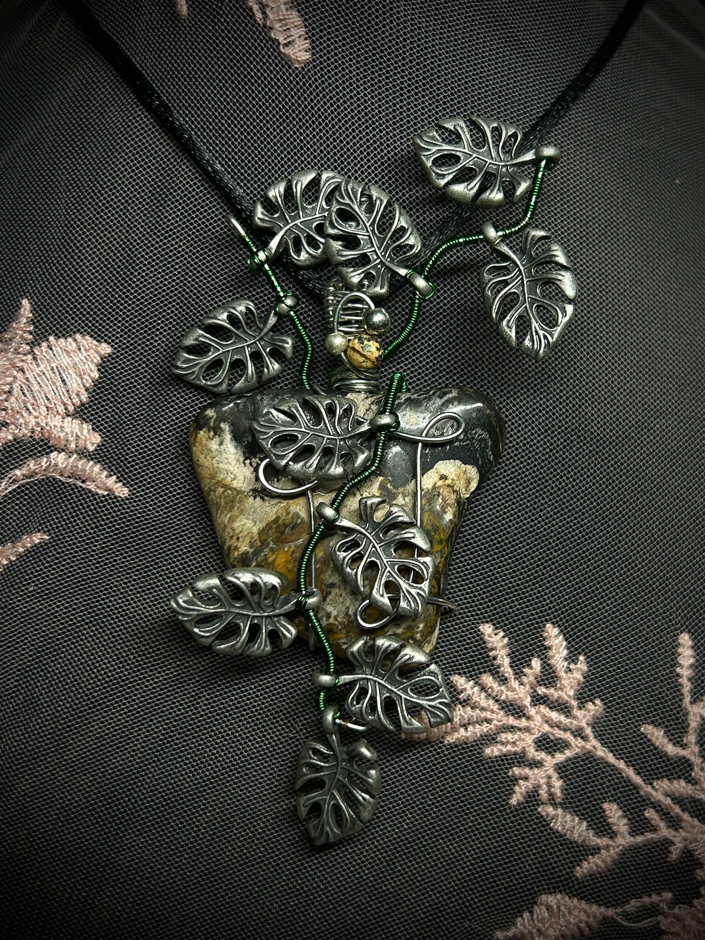 Jasper Mini Monstera Necklace