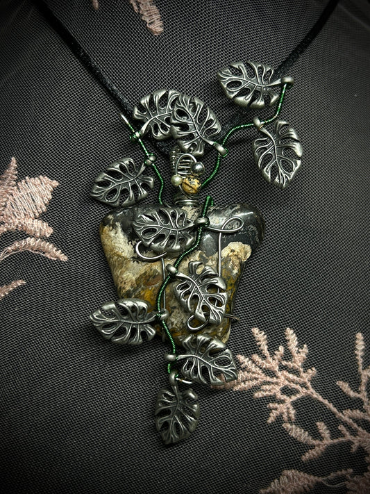 Jasper Mini Monstera Necklace