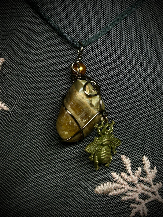 Brown Moonstone with Bee Charm Necklace