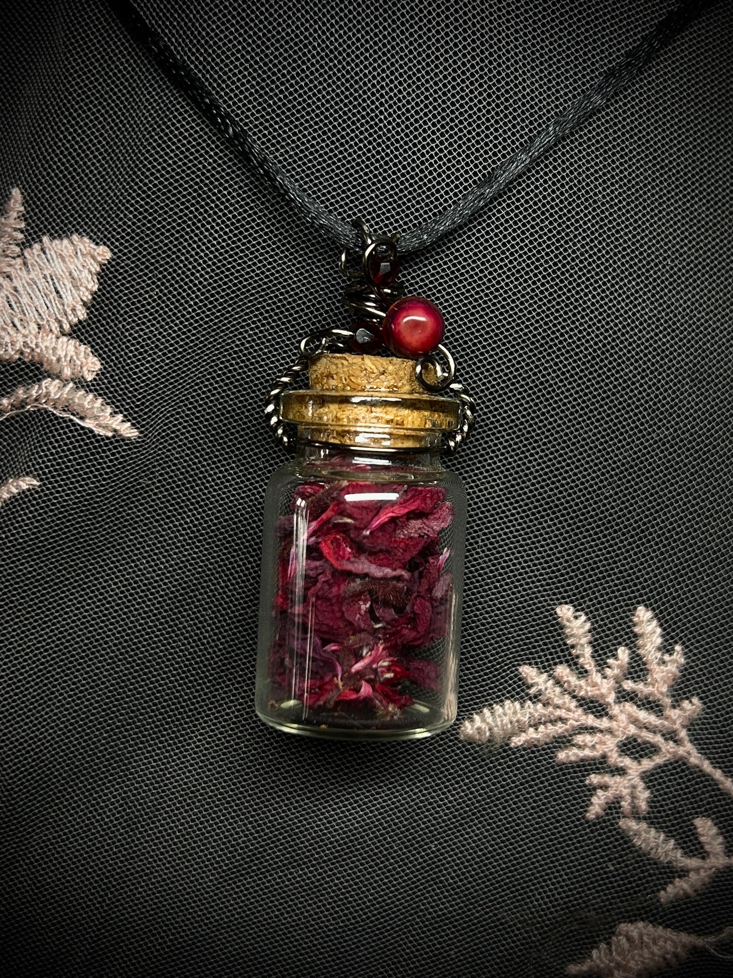 Dried Geranium Spell Jar Necklace