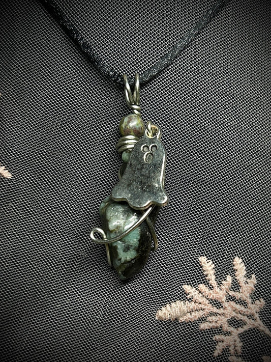 Emerald with Ghost Charm Necklace