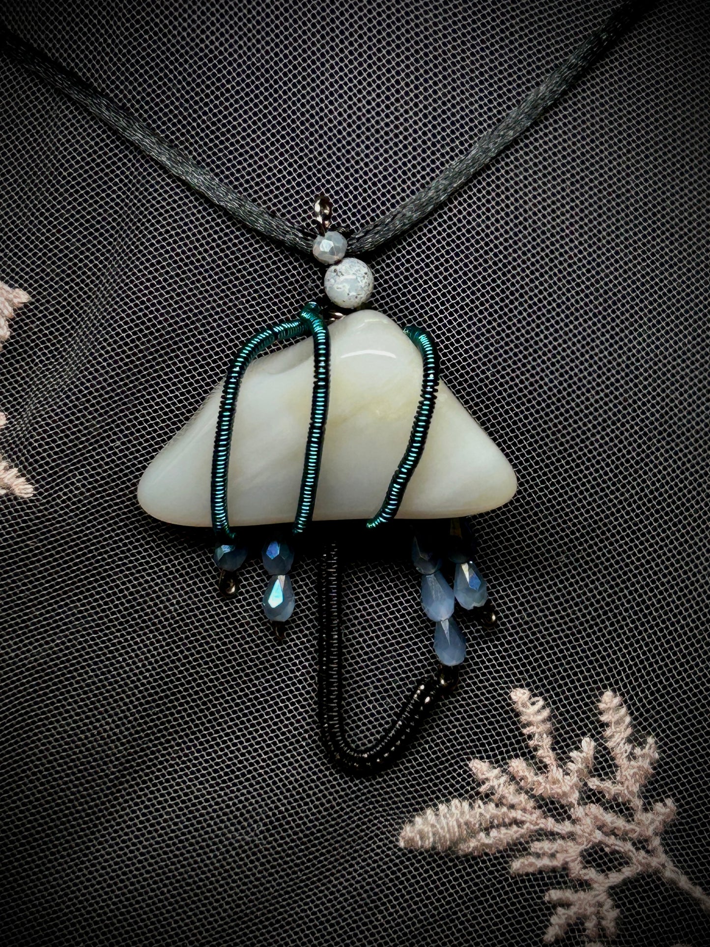 Petrified Wood Umbrella Necklace