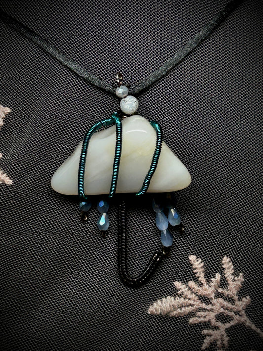 Petrified Wood Umbrella Necklace