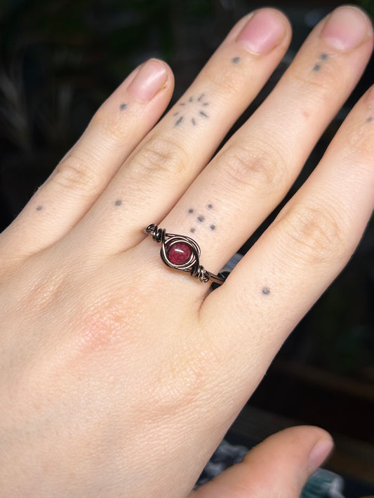 Pink Crackle Agate Dark Silver Ring