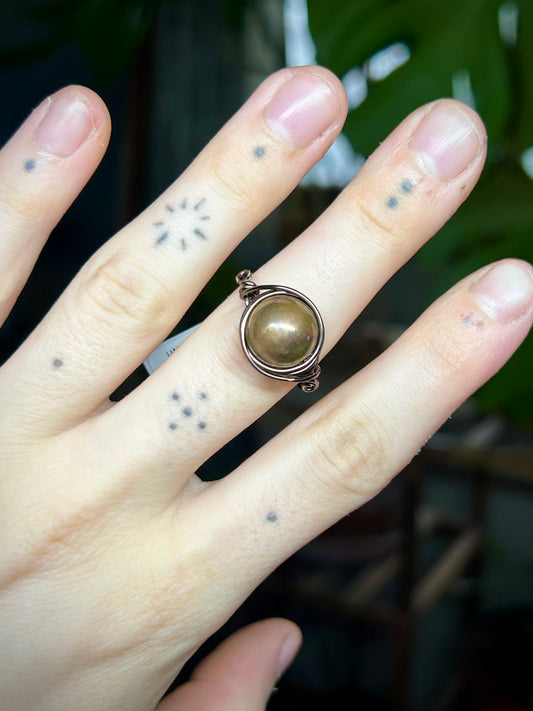 Large Bronze Bead Dark Silver Ring