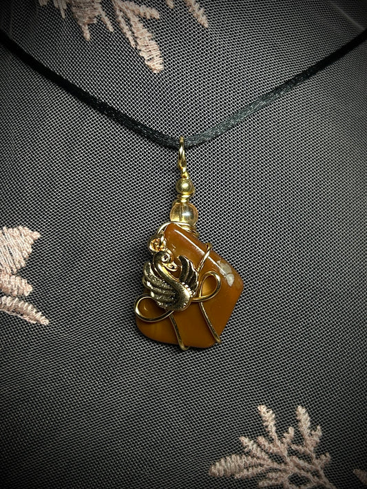 Jasper with Swan Charm Necklace