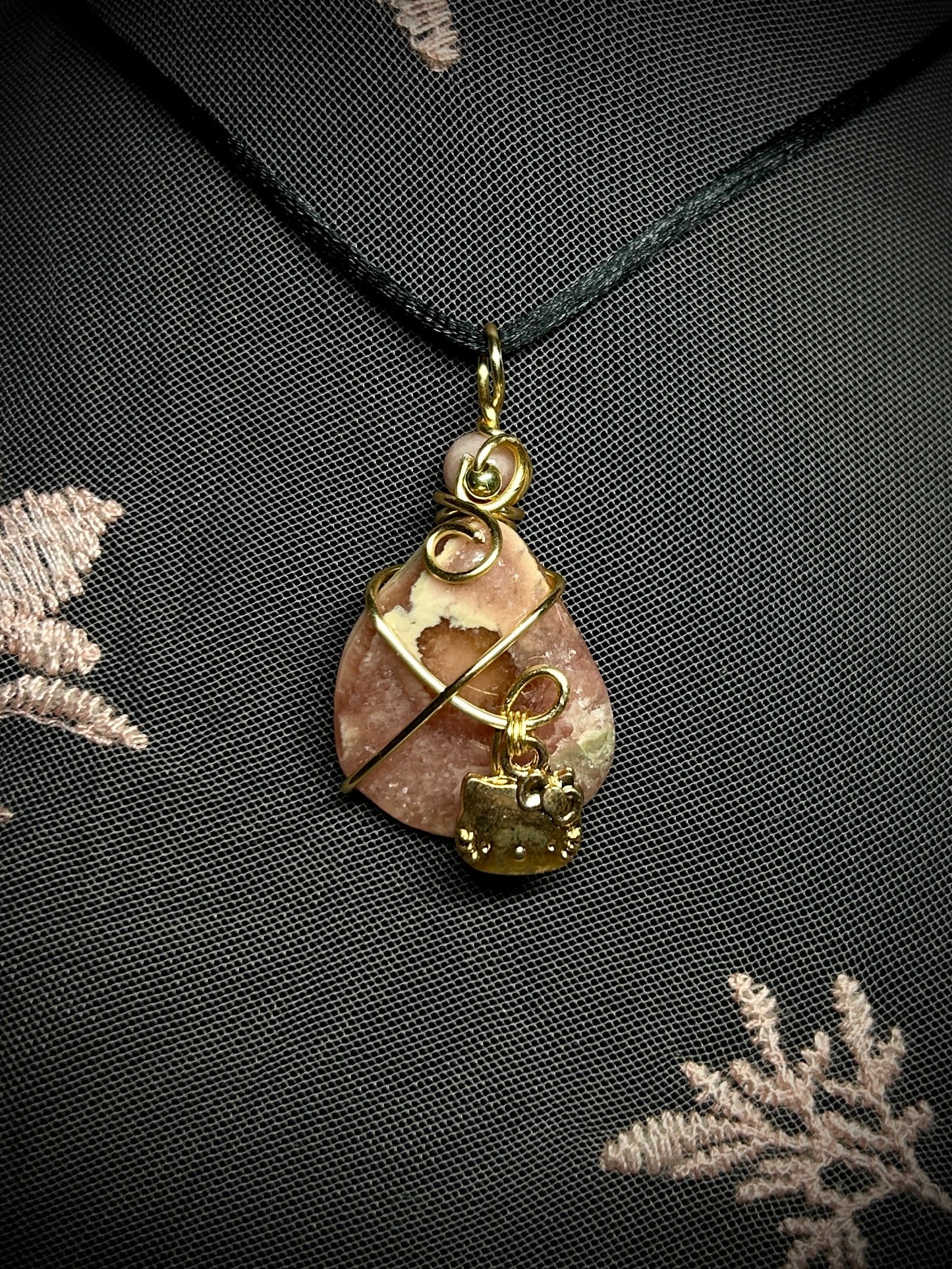 Rhodonite with Hello Kitty Charm Necklace