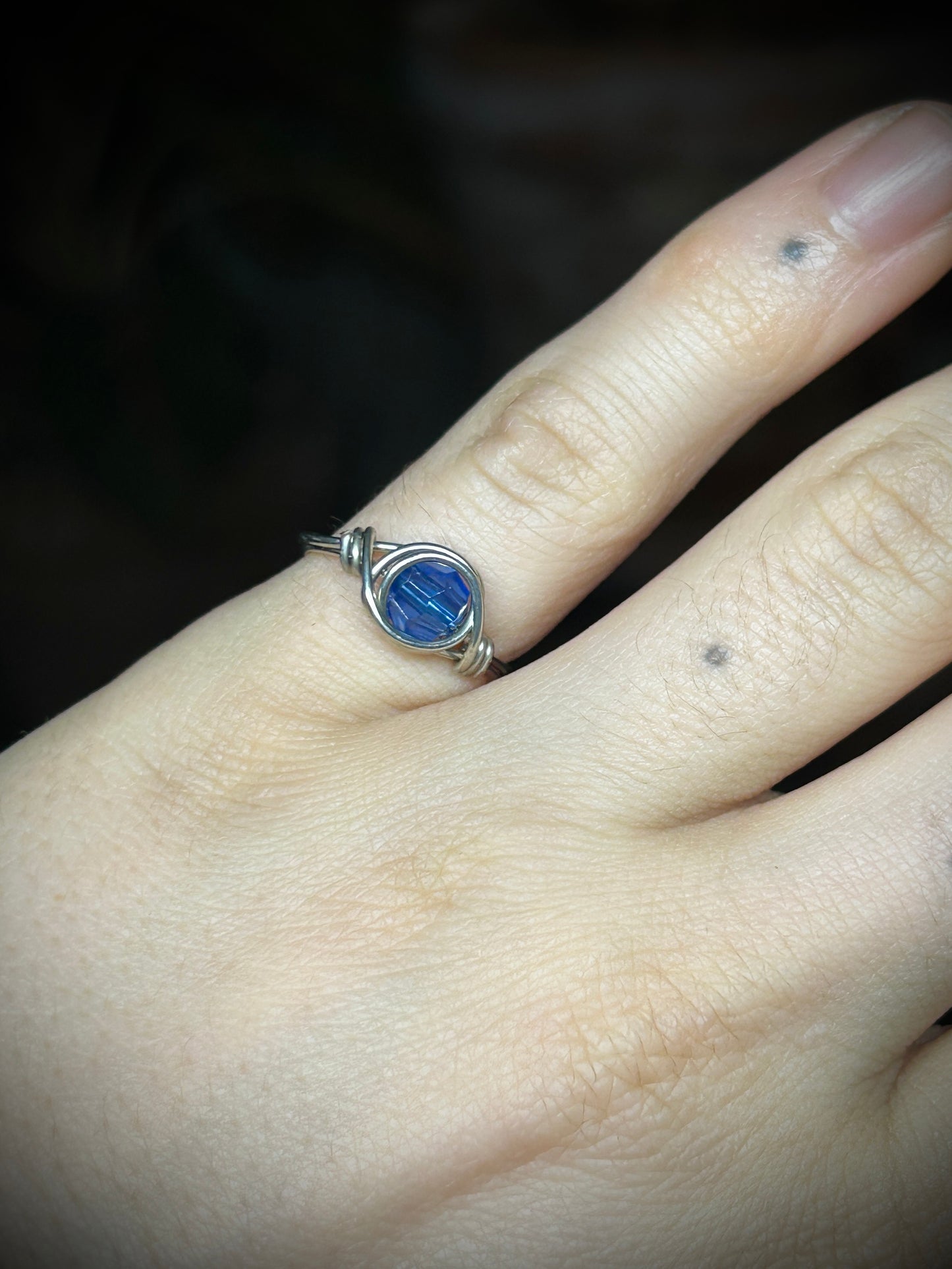 Blue Beaded Silver Ring