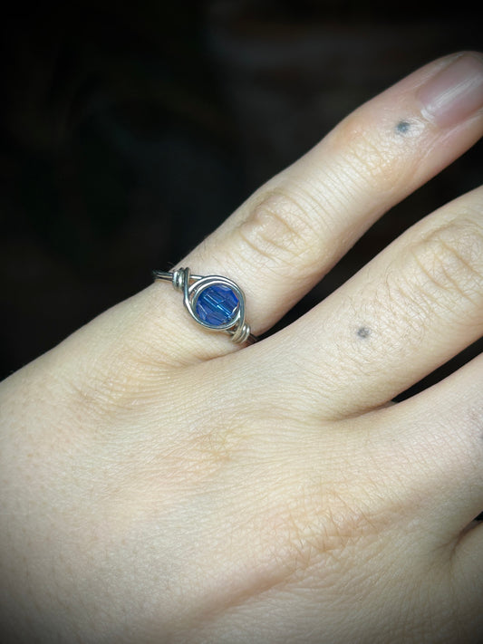 Blue Beaded Silver Ring