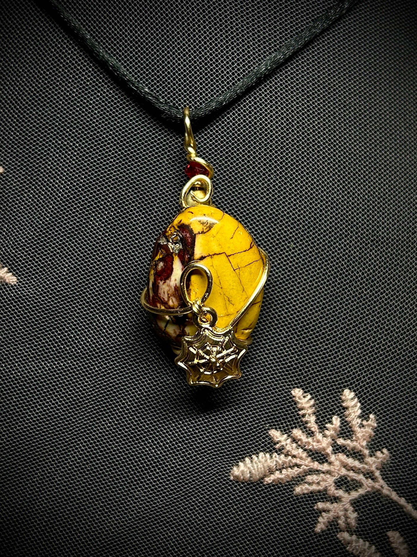 Mookaite with Gold Spiderweb Charm Necklace