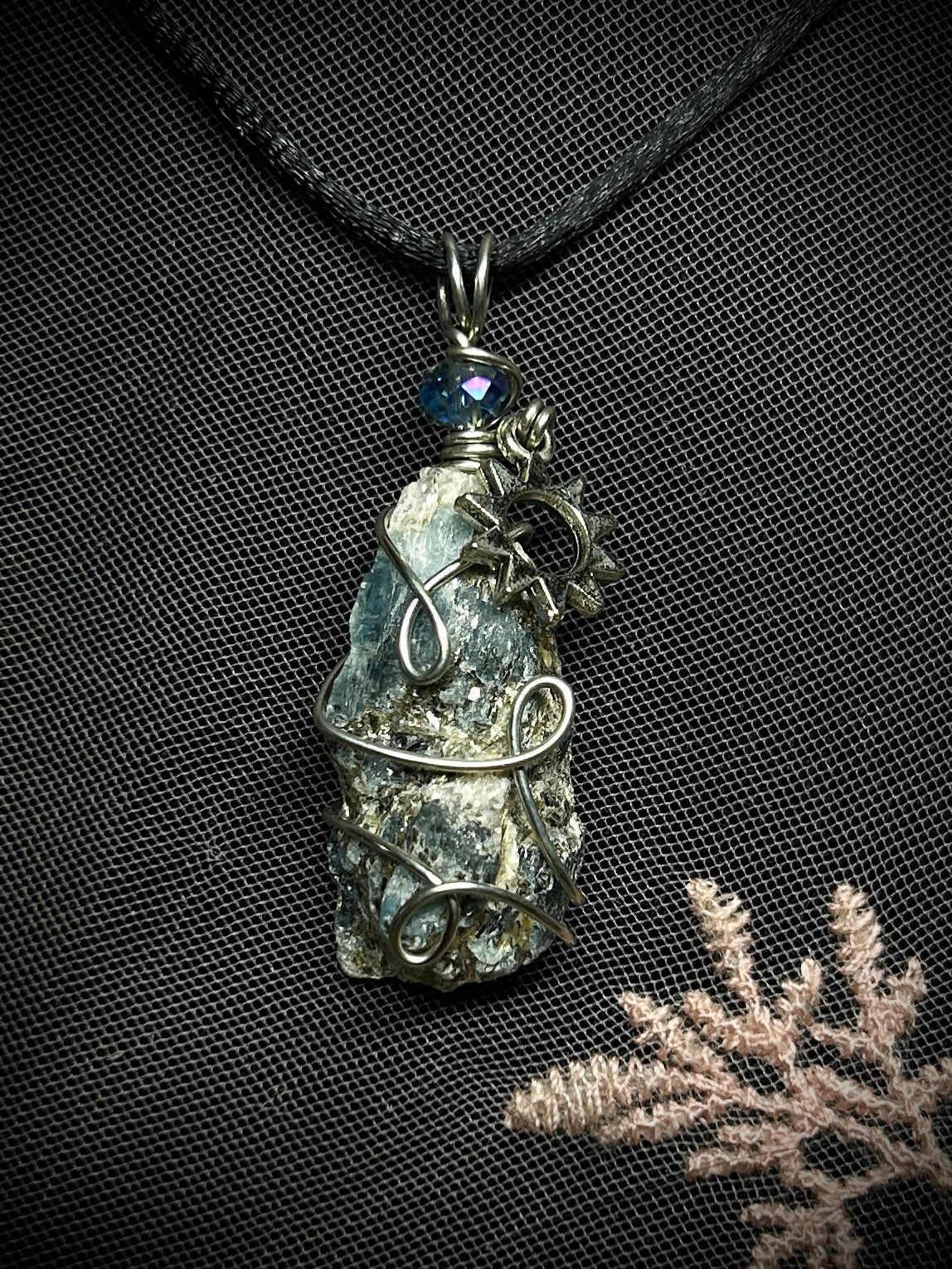 Tri Color Kyanite with Sun Charm Necklace