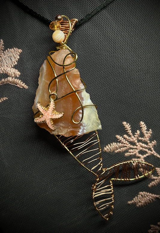 Agate with Mermaid Tail Necklace