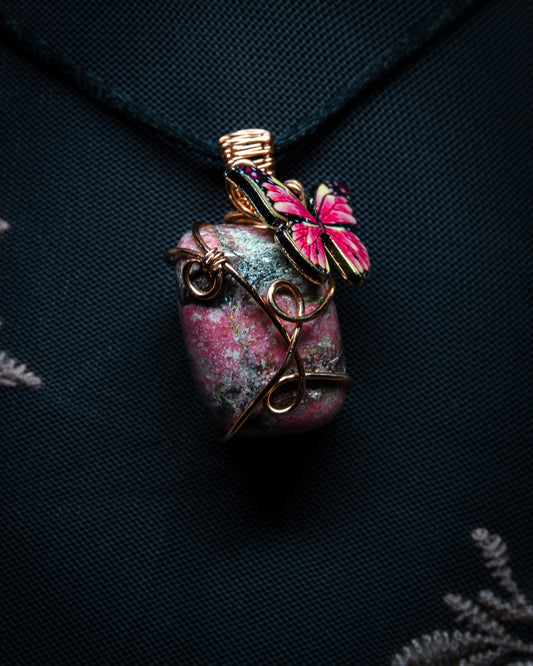 Thulite Pink Butterfly Necklace