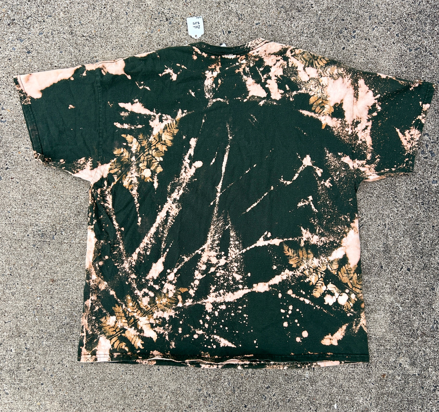 Deep Green with Fern Stencil Acid Wash T Shirt