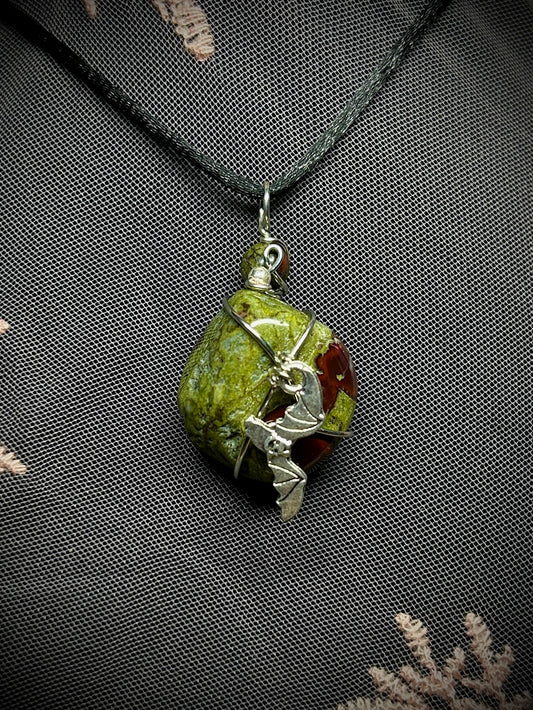 Dragon’s Blood with Bat Charm Necklace