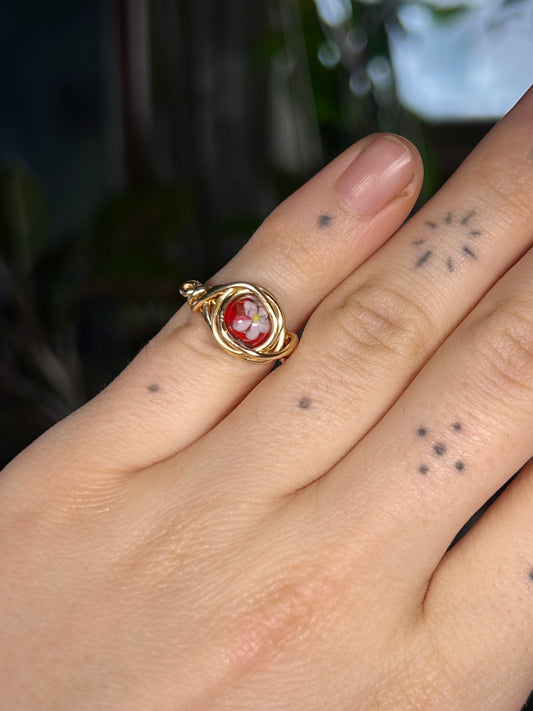 Floral Bead Gold Ring