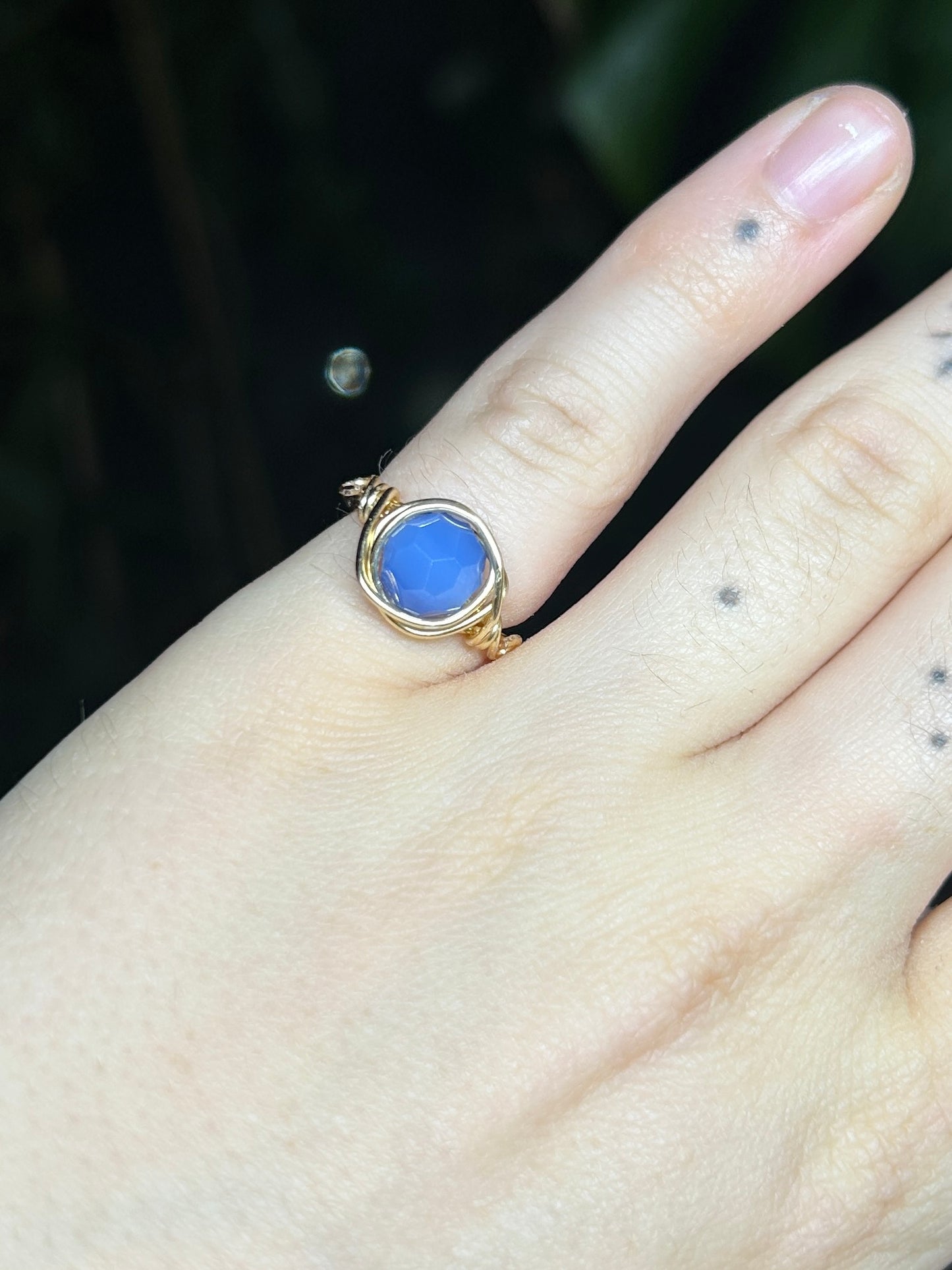 Blue Glass Bead Gold Ring