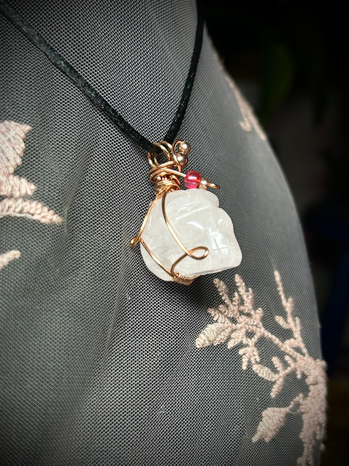 Rose Quartz Skull Necklace