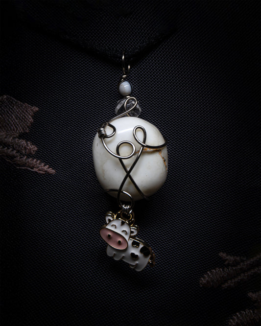 White Jade with Cow Charm Necklace