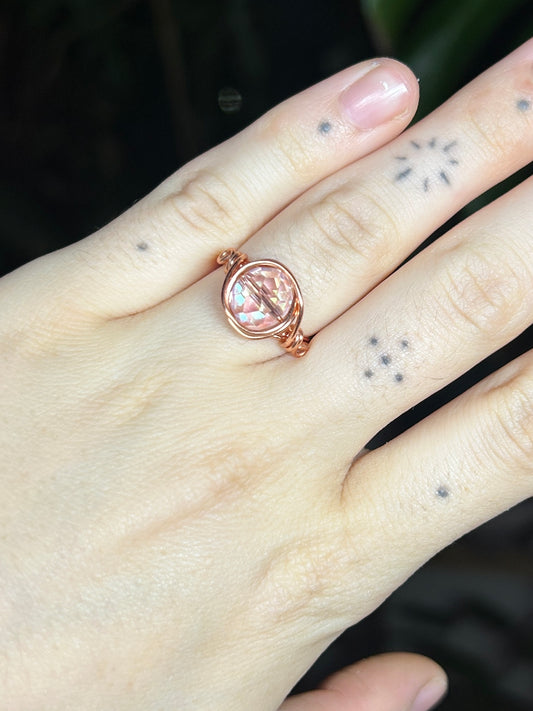 Pink Glass Rose Gold Ring