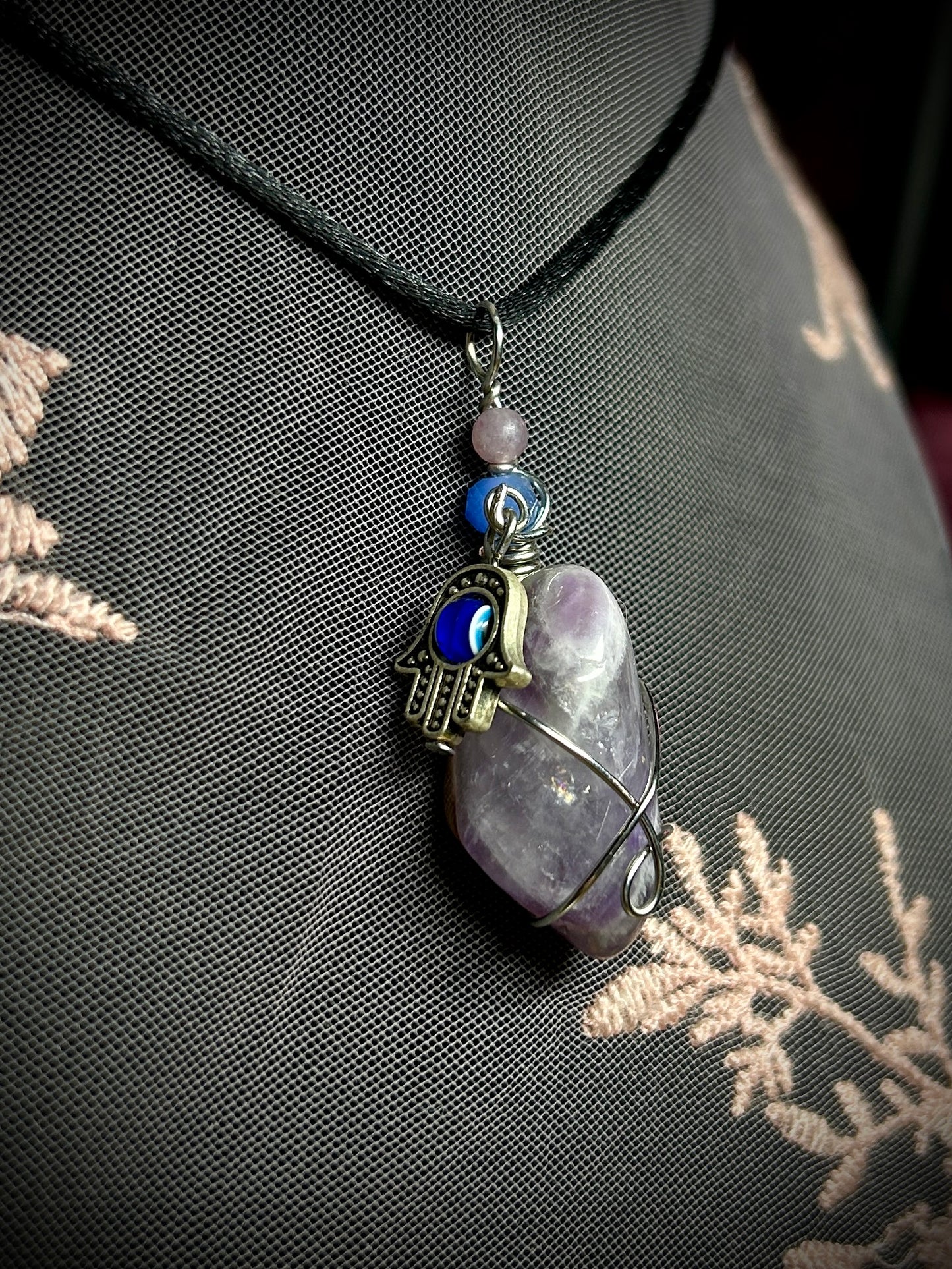 Amethyst with Evil Eye Charm Necklace