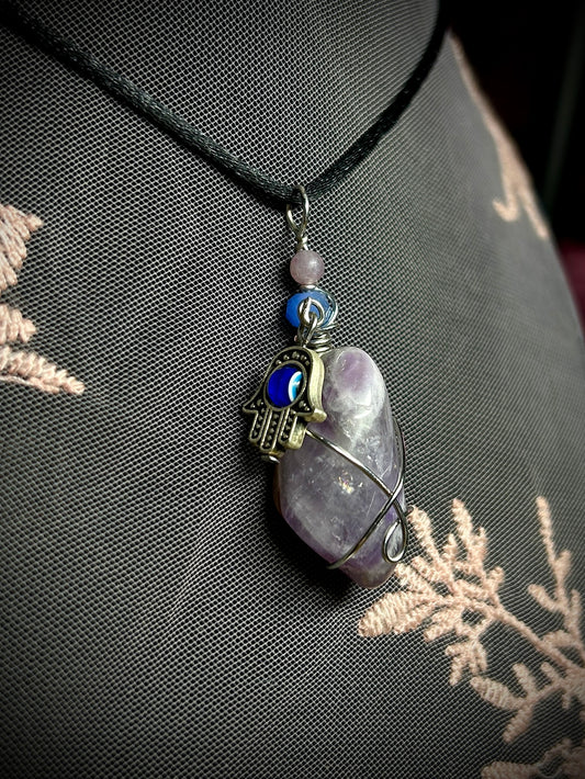 Amethyst with Evil Eye Charm Necklace