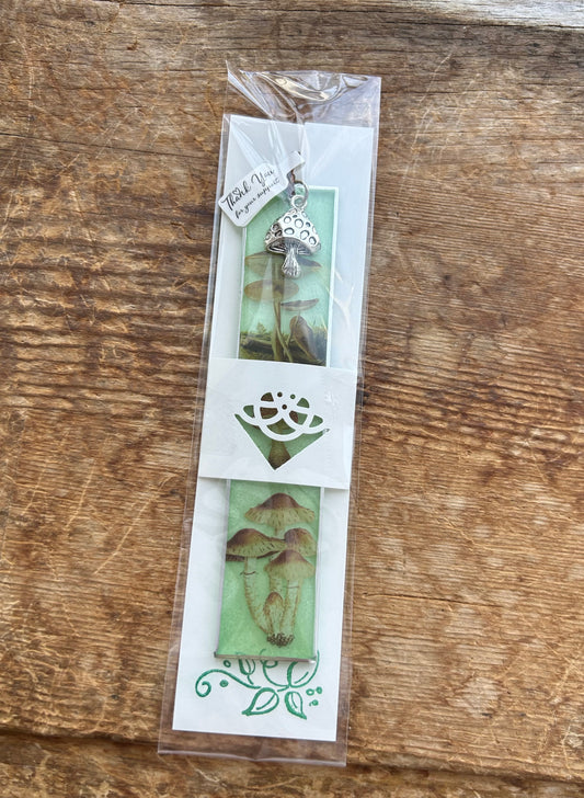 Green Mushroom Bookmark with Mushroom Charm