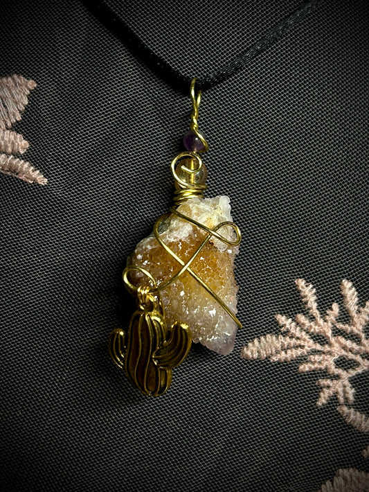 Spirit Quartz with Cactus Charm Necklace