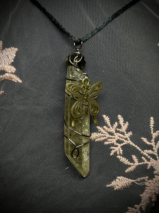 Smokey Quartz with Moth Charm Necklace