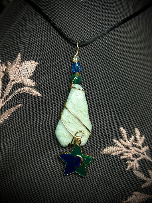 Amazonite with Blue Green Star Charm Necklace
