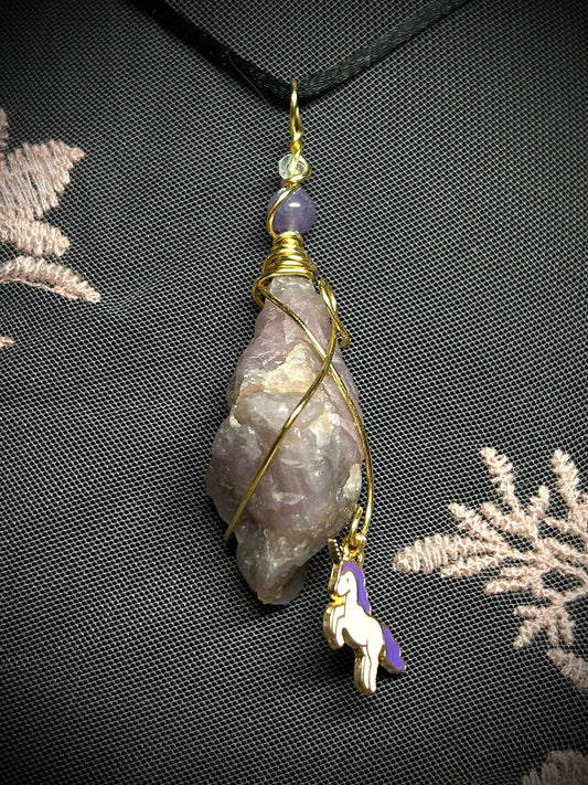 Guava Quartz with Unicorn Charm Necklace