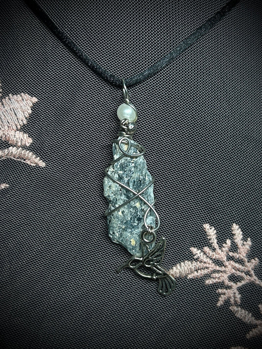 Blue Kyanite with Hummingbird Charm Necklace