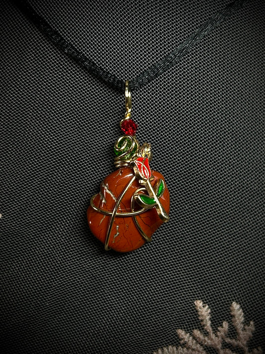 Small Jasper with Rose Charm Necklace