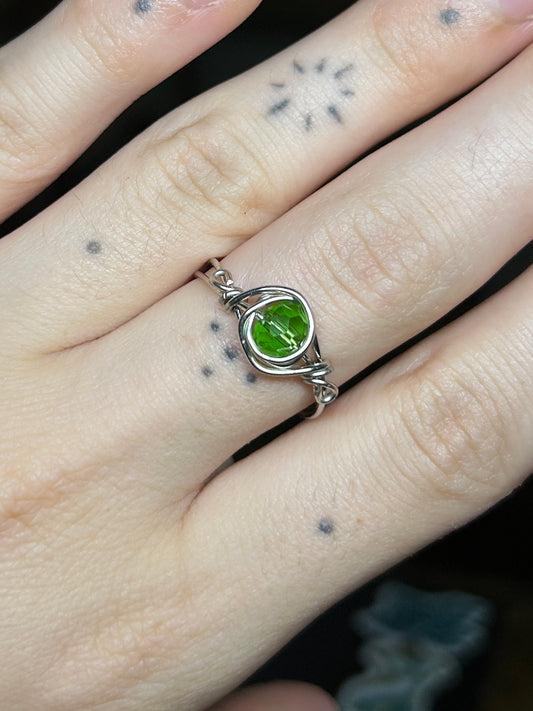 Green Glass Silver Ring