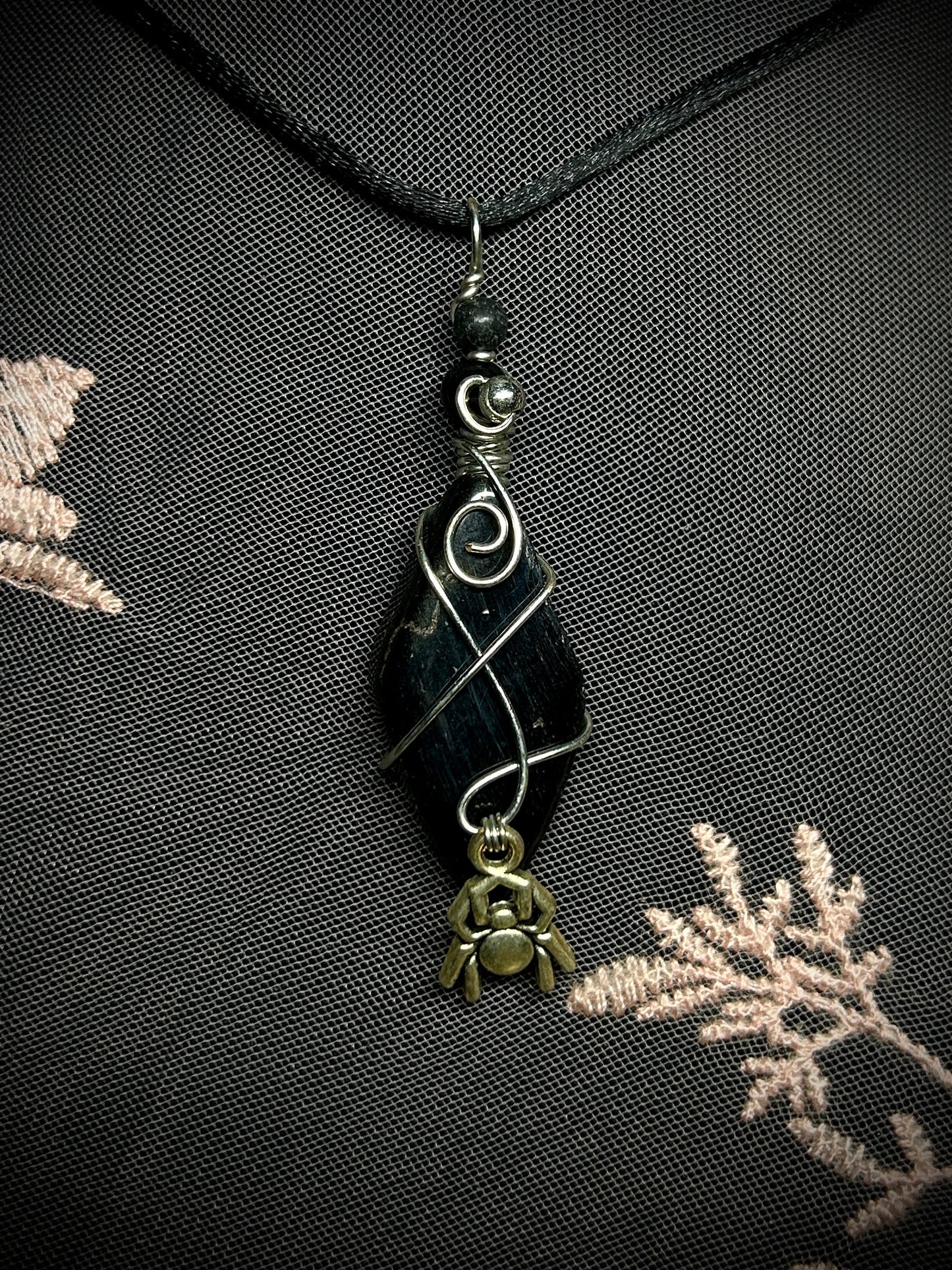 Sardonyx with Spider Charm Necklace