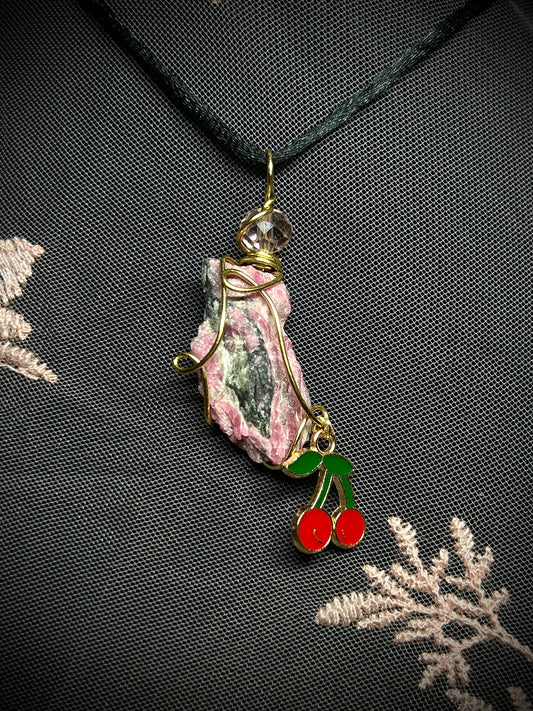 Rhodochrosite with Cherry Charm Necklace