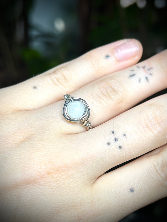 Cloudy Glass Bead Silver Ring