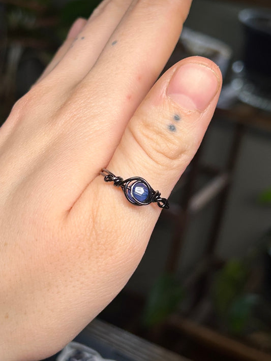 Blue Bead Black Ring