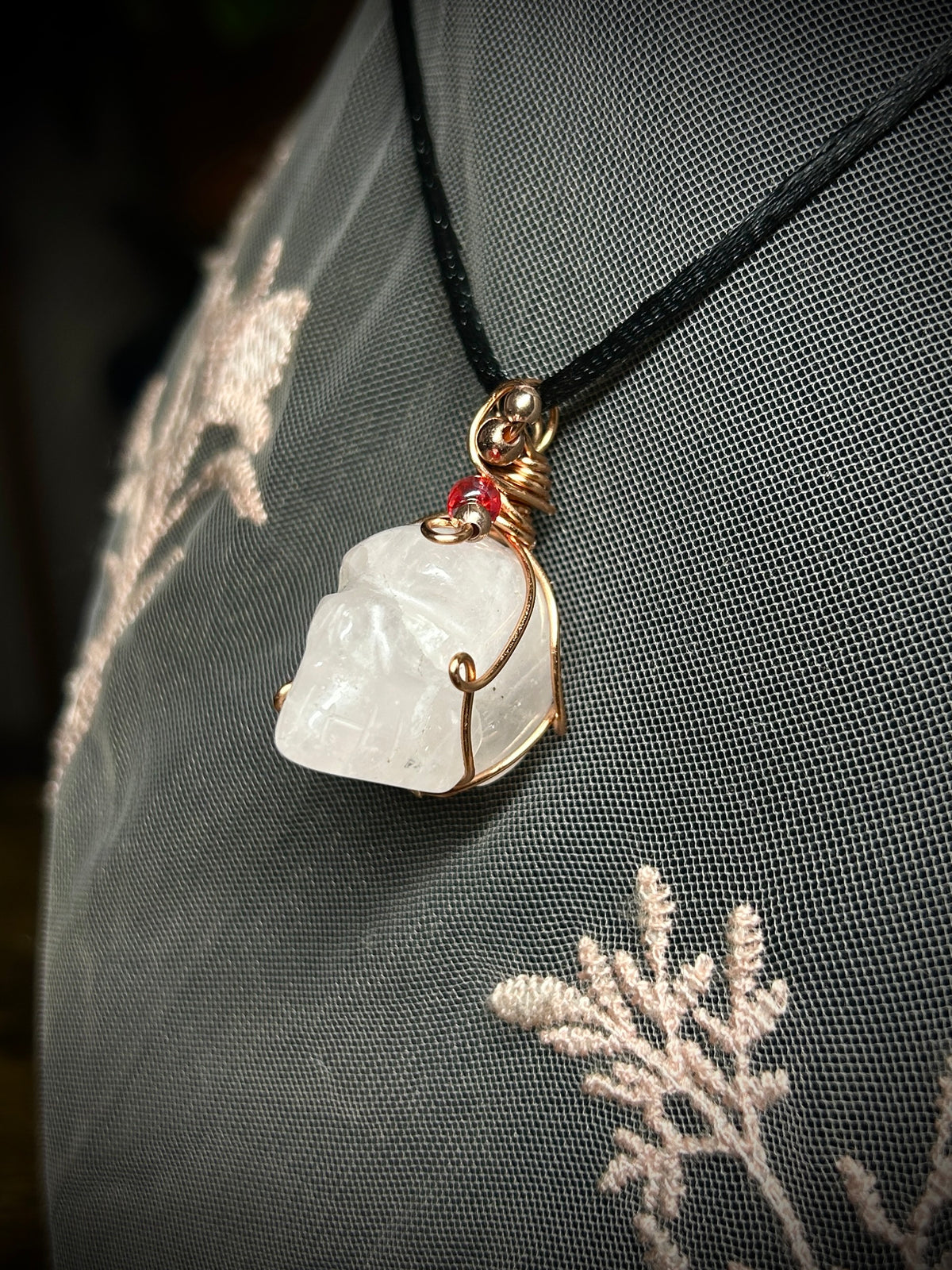 Rose Quartz Skull Necklace