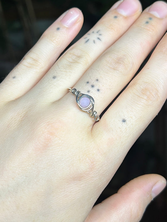 Pink Glass Silver Ring