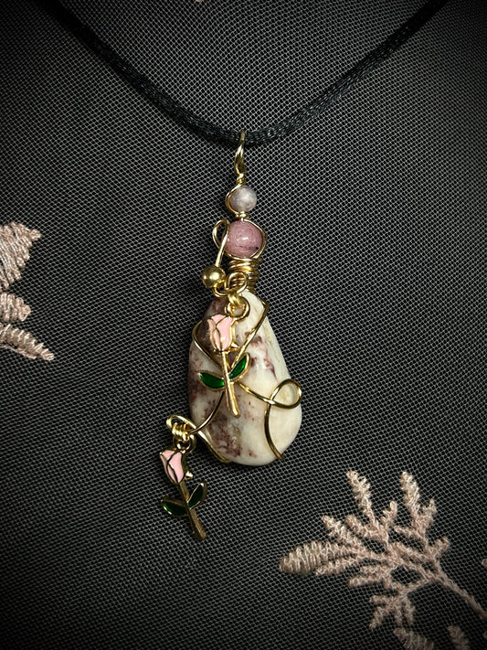 Cinnabar with Rose Charms Necklace