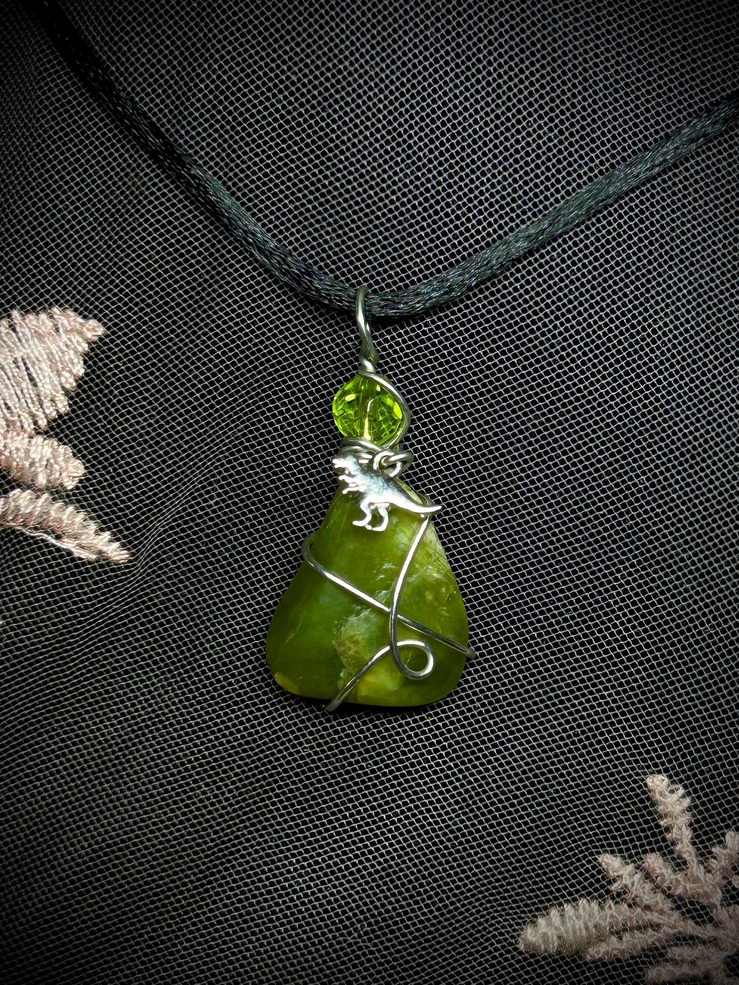 Vesuvianite with Dinosaur Charm Necklace