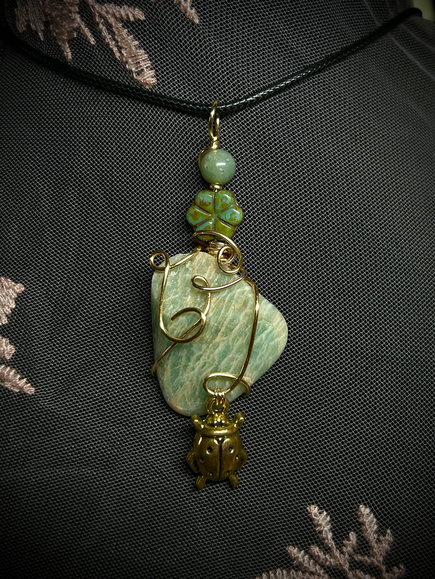 Amazonite with Ladybug Charm Necklace