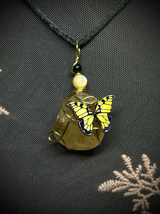 Citrine with Yellow Butterfly Charm Necklace