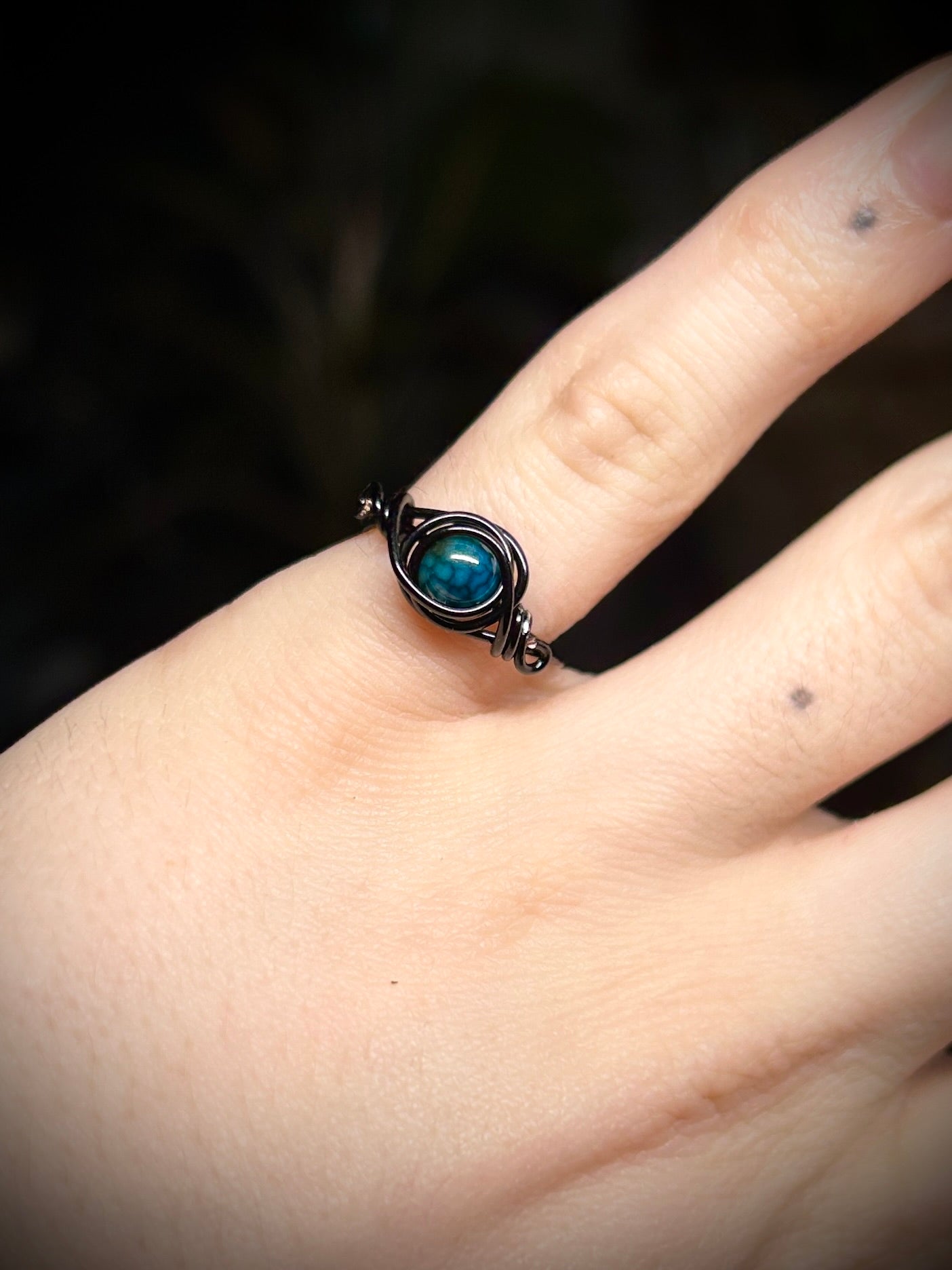 Blue Crackle Agate Black Ring
