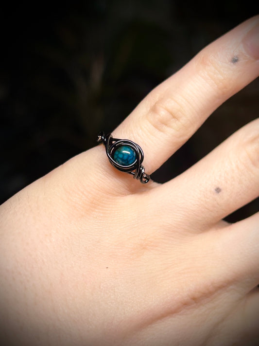 Blue Crackle Agate Black Ring