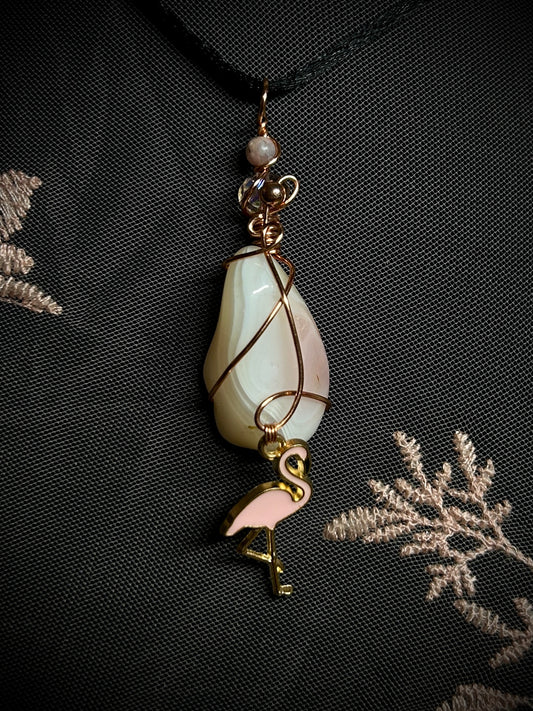 Apricot Agate with Flamingo Charm Necklace