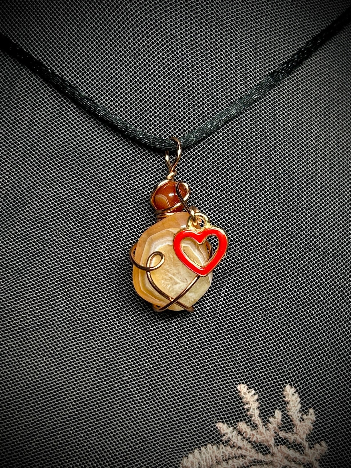 Small Carnelian with Dainty Heart Charm Necklace