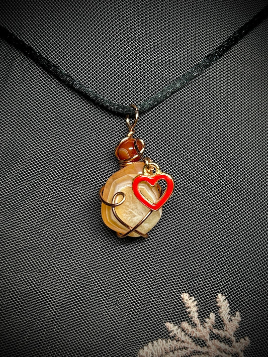 Small Carnelian with Dainty Heart Charm Necklace