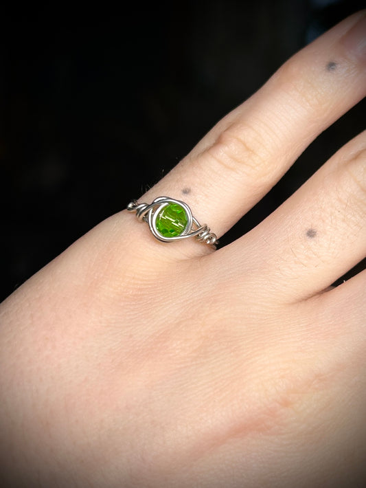 Green Bead Silver Ring